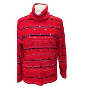 Vintage‎ Sigrid Olsen | 90’s Turtleneck Chenille Tunic Embellished Red St…